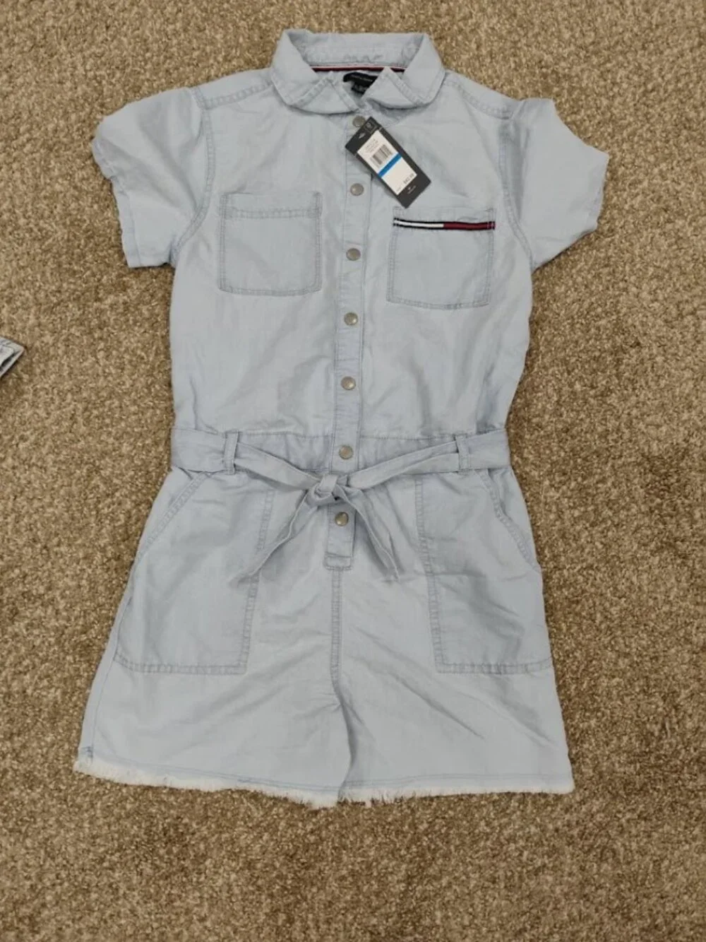 NWT Tommy Hilfiger Girls Size 16 Chambray Denim Romper Belted $42.50